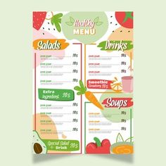 a healthy menu with fruits and vegetables on it