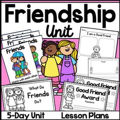 the five day unit for friends unit is shown with pictures and text on it, which includes