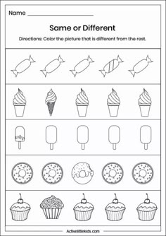 some different types of ice creams are shown in this printable worksheet