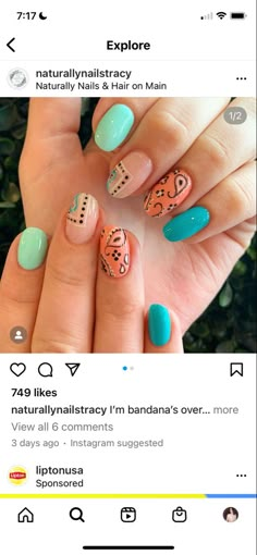 Western Gel Nail Ideas, County Fair Nails Designs, Summer Boho Nail Ideas, Western Nails Designs, Arizona Nail Designs, August Gel Nails Ideas, County Fair Nails, End Of August Nails, Western Spring Nails