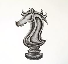 a black and white drawing of a chess piece with sharp lines on the front side