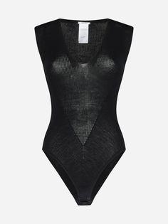 Wolfords Aurora black ribbed knit virgin wool knit bodysuit featuring a U-neck and fitted silhouette. Composition: 100% virgin wool Ribbed Bodysuit For Workwear, Net Bodysuit, Knit Bodysuit, Sleeveless Bodysuit, Wool Knit, U Neck, Black Rib, Yoga Wear, Black Bodysuit