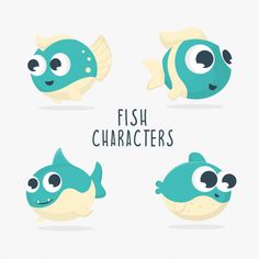 cartoon fish characters with different facial expressions