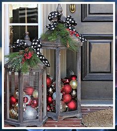 Christmas Front Porch Decor - Saw what you love? - Shop for the collection immediately, Click for more latest ideas. Outside Christmas Decorations, Homemade Christmas Decorations, Christmas Lanterns, Christmas Ornament Sets