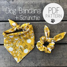 the dog bandana and scrunchie pattern is shown on a wooden surface