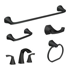 a set of black bathroom accessories on a white background