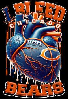 an orange and blue heart with the chicago bears on it