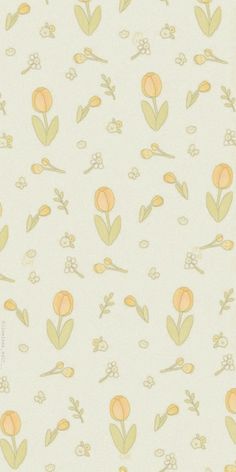 an image of a flower pattern on a white wallpaper with yellow and orange flowers