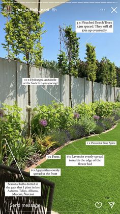 an image of a fenced in area with flowers and plants on it, along with instructions for how to install the fence