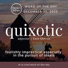 a poster for the word of the day quixotic