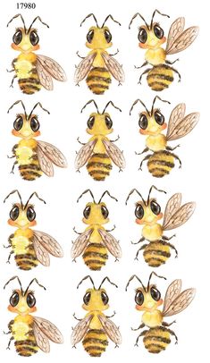 a bunch of bees that are all different sizes