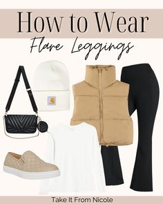 Flare leggings and cropped vest outfit What To Wear With Black Flare Leggings, Boot Cut Leggings Outfit, Black Flare Leggings Outfit Winter, What To Wear With Flare Leggings, Black Leggings Outfit Winter Casual, What To Wear With Black Leggings, Bootcut Leggings Outfit, Wide Leg Leggings Outfit, Bell Bottom Leggings Outfits