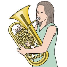 a woman is playing the trumpet