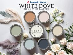 white dove home paint palette with flowers and feathers