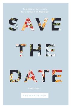 save the date card with an image of flowers and leaves on it in blue background