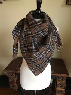 Flannel Blanket Scarf. Approximately 45 inches square. Brown Cotton Scarves For Fall, Modest Summer Dresses, Dresses Aesthetic, Hooded Cowl, Japanese Knot Bag, Stylish Outfits For Women Over 50, Blanket Scarf, Handmade Blanket, Flannel Blanket