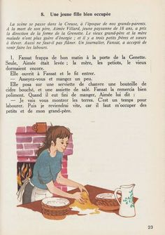 an image of a woman cooking food in front of a fire place with french words