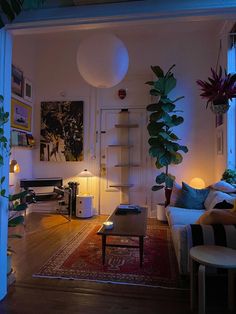 a living room filled with furniture and plants