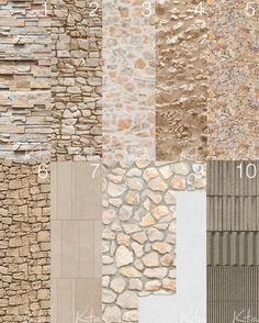 a bunch of different types of stone walls and flooring materials with numbers on them