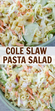 this coleslaw pasta salad is so good and it's ready to be eaten