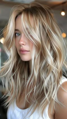 Bold Highlights For Blonde Hair, Blond Hair With Silver Highlights, Long Cool Blonde Hair, Blonde Low Lights For Blonde Hair, Highlights For Cool Toned Skin, Long Blonde Hair Inspiration, Long Balayage Hair Blonde, Hair Trend 2024 Women, Long Blonde Hair With Highlights