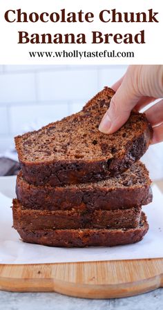 This ultra moist and soft chocolate chunk banana bread is the perefect breakfast or snack. It requires NO mixers or other equipment - it all comes together in one bowl. Make it on Sunday and enjoy for breakfast with a side of fruit all week. Kid friendly recipe.