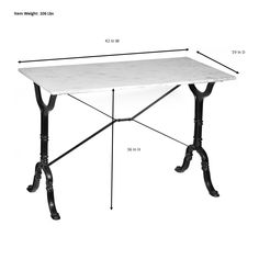 a table with measurements for the legs and top