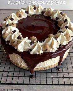 there is a chocolate cake on the cooling rack