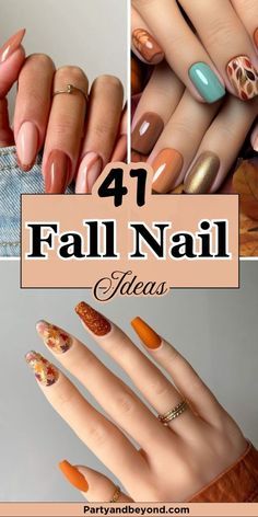 Oct Nail Designs, Mail Designs Simple, Nail Pattern Ideas, Fall Season Nail Designs, Fall Glitter Nail Designs, Autumn Nails Inspiration, Fall Nail Art Designs Autumn, Nail Art Designs Autumn, Autumn Leaf Nails