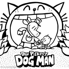 the dog man coloring page with an image of a cartoon character in front of it