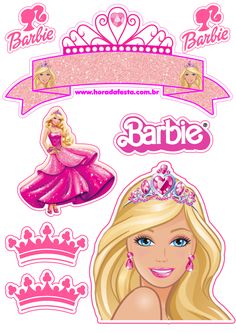 barbie the princess stickers are shown in pink and purple colors, with tiara on top