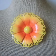 Large Yellow Orange Enameled Flower Brooch Pin 80417 Bright and sunny Metal and enameled 2 1/2 inches in diameter Previously owned and In very good Vintage condition. Please, contact us if you any questions. Beautiful pin! Please see my other listings for more vintage jewelry- I am happy to combine the shipping. Thanks so much!  Beautiful pin! Please see my other listings for more vintage jewelry- I am happy to combine the shipping. Thanks so much! Vintage Spring Brooches, Vintage Flower Enamel Pin, Retro Yellow Flower-shaped Jewelry, Retro Yellow Flower Jewelry, Yellow Flower-shaped Retro Jewelry, Retro Enamel Brooch Pins, Retro Enamel Pin, Vintage Yellow Flower Brooch, Enamel Flower