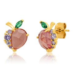 Get peachy with these glass and CZ peach studs! Gold plated brass, glass, CZ SKU: TE-3157 (G) Tai Jewelry, Enamel Stud Earrings, Organizing Hair Accessories, Peach Aesthetic, Stud Set, Stud Earrings Set, Small Earrings, Girls Jewelry, Body Jewellery