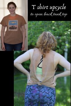 the back of a woman's shirt with her hands on her hips, standing in front of an open back tank top