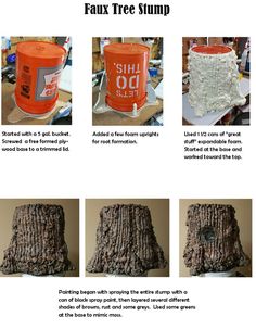 the instructions for how to make a faux tree stump