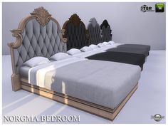 an image of a bed that is in the middle of three different colors and sizes