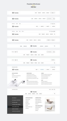 As I dive into the intricacies of responsive web design, I'm excited to share this Poseidon wireframe. It elegantly showcases a user-friendly menu layout that adapts seamlessly across devices. Whether you're looking for products or exploring blog content, this design emphasizes clarity and accessibility. Join me in discovering the best practices for creating responsive layouts that enhance user experience and navigation! Menu Bar Design Website, Nav Bar Design Website, Nav Bar Design, Web Menu Design, Website Menu Design, Webpage Design Layout, Web Header, Ui Ux 디자인, Website Menu