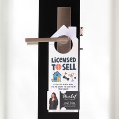 a door hanger with a real estate agent sticker on it's side