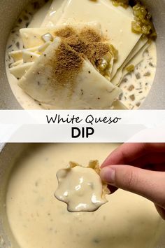 two pictures showing how to make white quesadilla dip