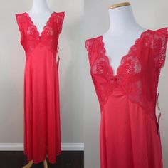 Vintage Vanity Fair Red Satin & Lace Nightgown ★Details★ - Tags still on! Never worn - Amazing deep V low back - Cutout lace detailing Measurement's (Lying Flat) Bust: 17" Waist: 16" Length (Neckline to hem): 44" Size: L Material: Nylon & Lycra  Brand: Vanity Fair Condition: Excellent Always check measurements, even if there's a size label. Vintage sizing tends to run smaller than what you might expect today.  If you're eyeing more than one piece send me a message, I offer reduced shipping on mu Vintage Vanity Fair, Lace Nightgown, Women's Nightgowns, Vintage Vanity, Red Satin, Red Lace, Vanity Fair, Night Gown, Tartan