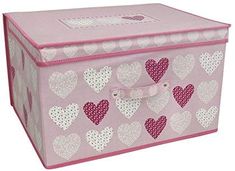 a pink and white box with hearts on it