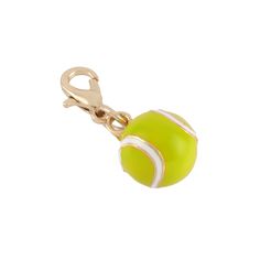 a yellow tennis ball charm on a white background