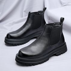 Heel Height : Low (1cm-3cm) Fit : Fits true to size, take your normal size Model Number : chaoshidai-4611 Closure Type : SLIP-ON Shaft Material : microfiber Lining Material : none Outsole Material : RUBBER Insole Material : Fabric Toe Shape : round toe Boot Type : Chelsea Boots Boot Height : ANKLE Upper Material : microfiber Brand Name : NoEnName_Null Item Type : BOOTS Department Name : ADULT WHAT ABOUT REFUND?   Fast refund,100% Money Back Guarantee. If your product is defective or doesnt work properly, let us know and well send you a replacement one. We believe in our products so much that we offer a 30-day No-Hassle refund policy. If youre unhappy about your purchase, send us the product back and well refund your money immediately. Botas Chelsea, Mens Shoes Casual Sneakers, Korean Casual, Rounded Toe Boots, Boot Types, Mens Shoes Boots, Men's Boots, Mens Pants Casual, Casual Sandals