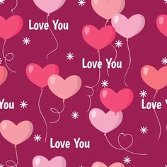 valentine's day wallpaper with hearts and stars on a pink background that says love you