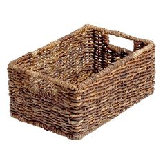 a wicker basket is shown on a white background