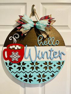 Winter Door Sign Winter Door Hangers, Winter Door Decorations, Hanger Crafts, Bow Fabric, Winter Signs, Winter Door, Handmade Christmas Crafts, Hello Winter, Bread And Butter