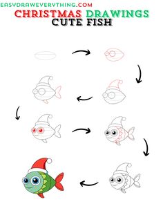 how to draw christmas fish for kids