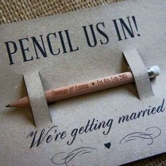 a pencil is laying on top of a piece of paper with the words, we're getting married