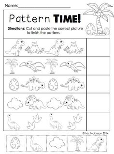 the printable pattern time worksheet for children to learn how to draw dinosaurs