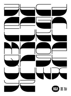 an abstract black and white poster with different shapes